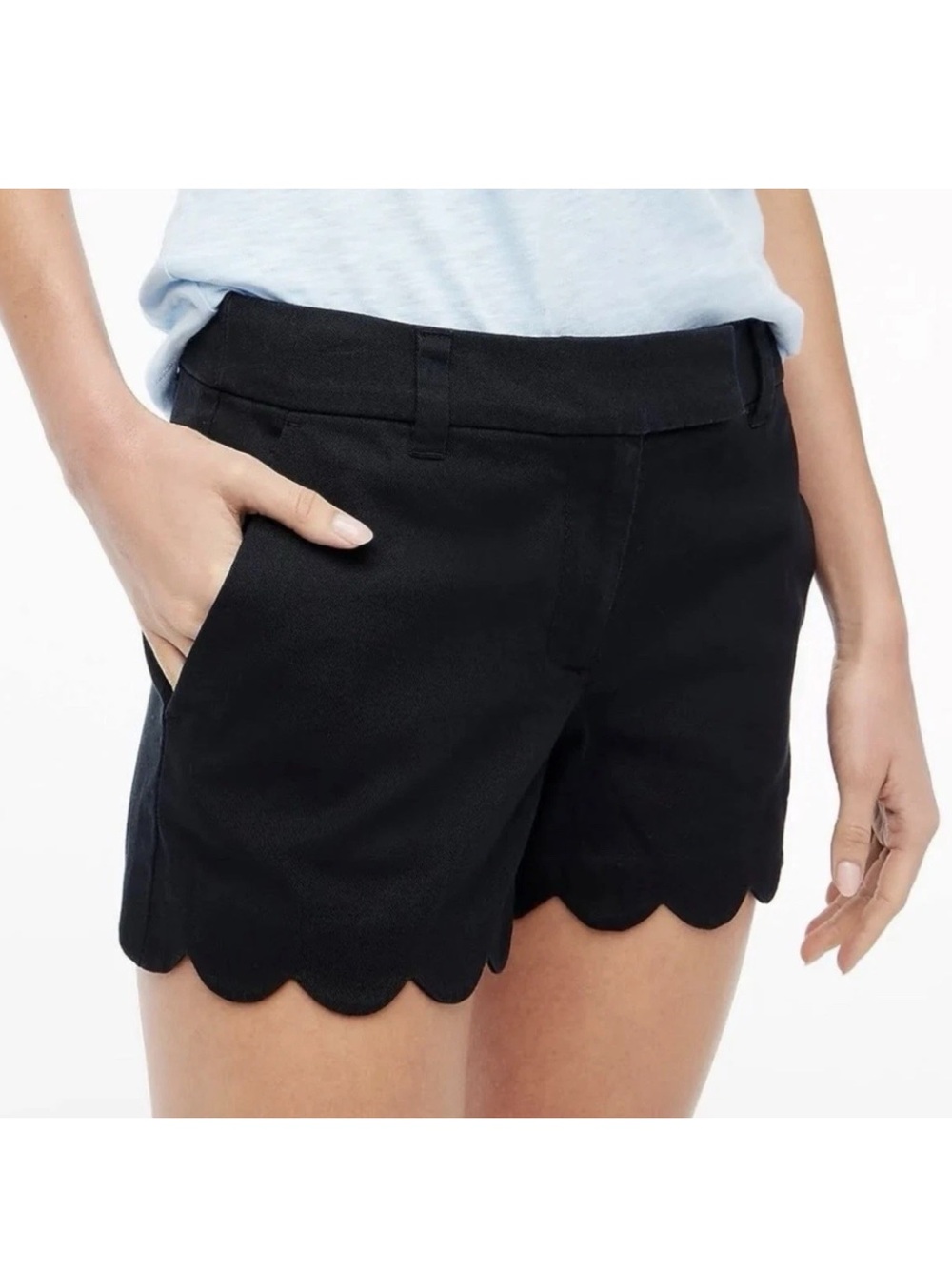 J. Crew Black Scalloped Hem‎ Women's Shorts Size 4 Linen & Cotton Summer